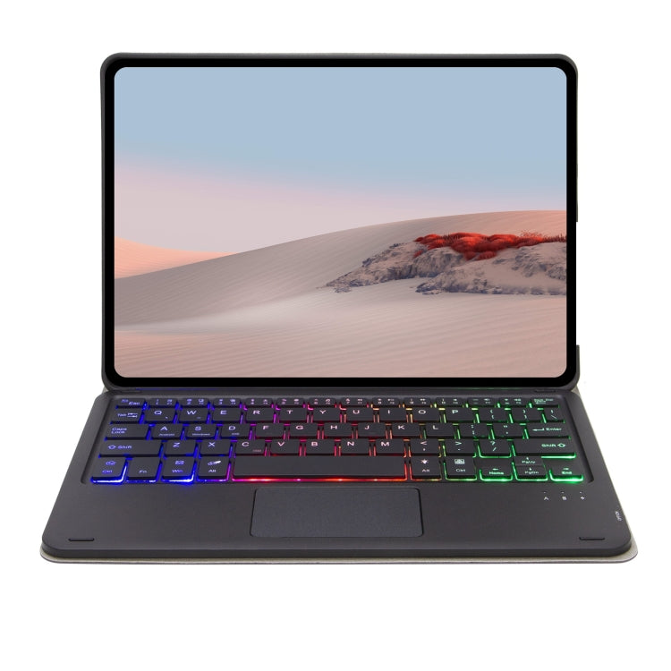 SFGO-AS Tree Texture Backlight Bluetooth Keyboard Leather Case with Touchpad For Microsoft Surface Go 3 / 2 / 1(Black + Black)