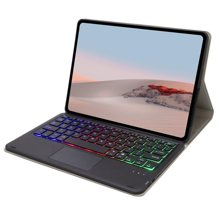 SFGO-AS Tree Texture Backlight Bluetooth Keyboard Leather Case with Touchpad For Microsoft Surface Go 3 / 2 / 1(Black + Black)