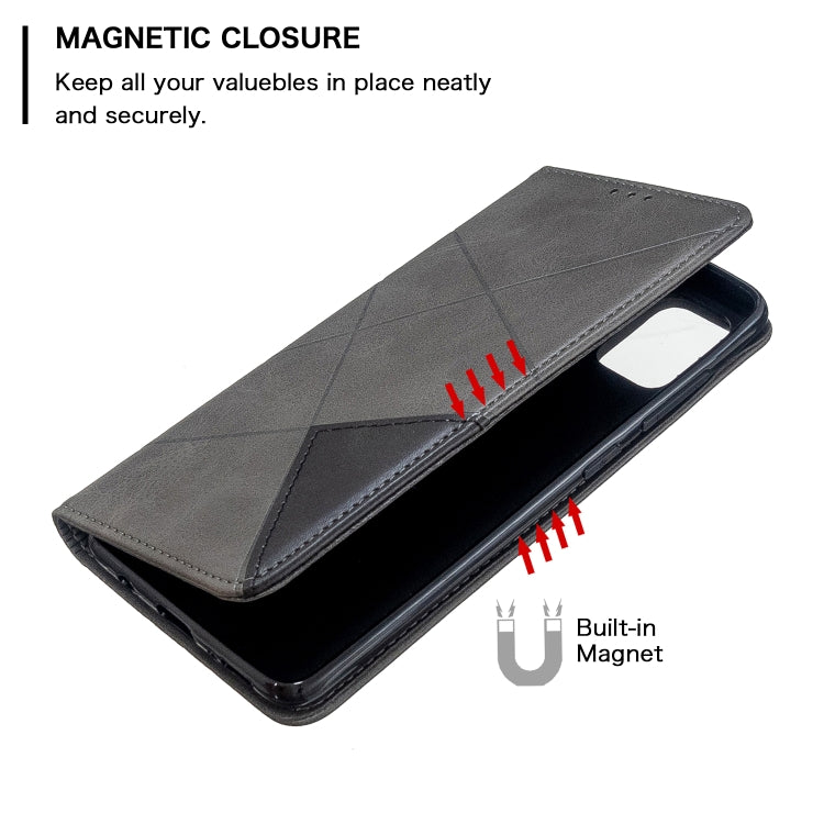 For Galaxy A51 Rhombus Texture Horizontal Flip Magnetic Leather Case with Holder & Card Slots