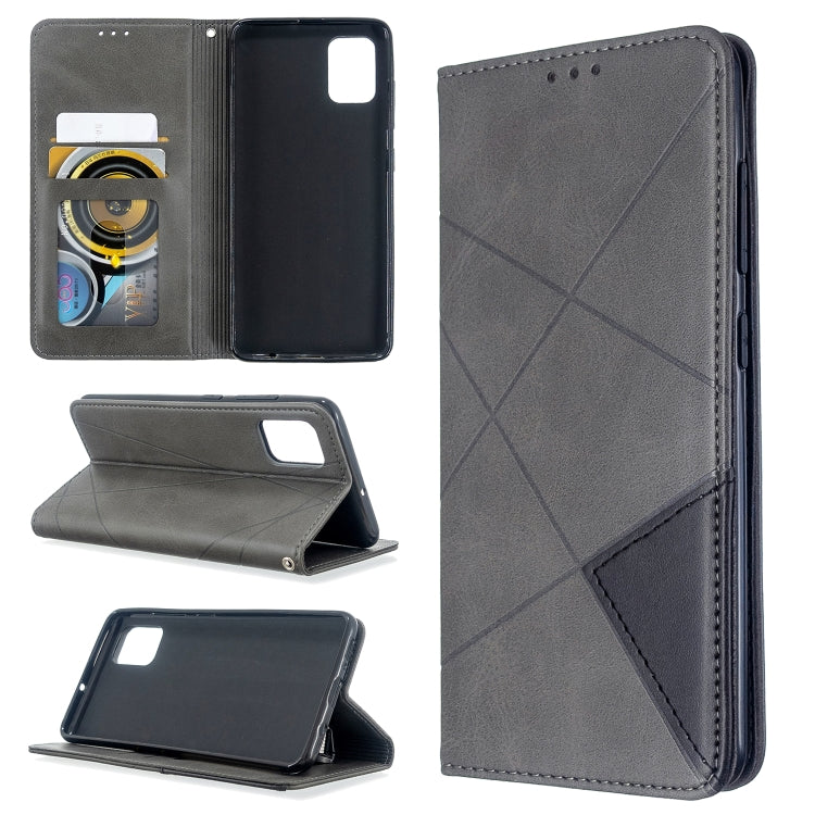 For Galaxy A51 Rhombus Texture Horizontal Flip Magnetic Leather Case with Holder & Card Slots