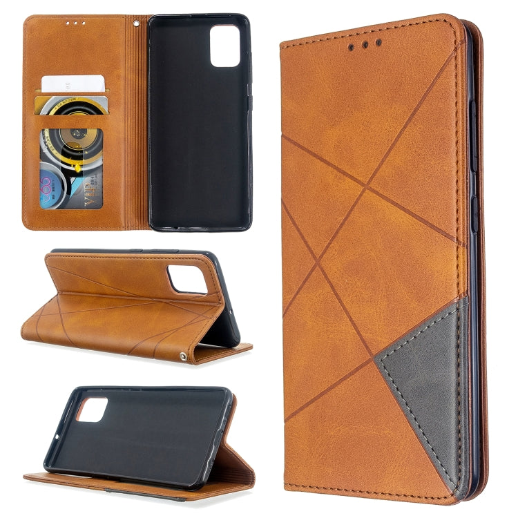For Galaxy A51 Rhombus Texture Horizontal Flip Magnetic Leather Case with Holder & Card Slots