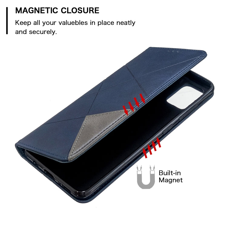 For Galaxy A51 Rhombus Texture Horizontal Flip Magnetic Leather Case with Holder & Card Slots