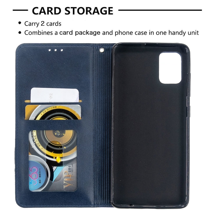 For Galaxy A51 Rhombus Texture Horizontal Flip Magnetic Leather Case with Holder & Card Slots