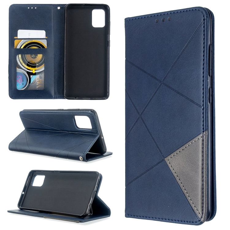 For Galaxy A51 Rhombus Texture Horizontal Flip Magnetic Leather Case with Holder & Card Slots