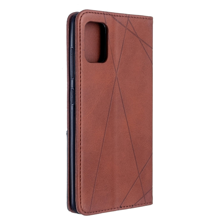 For Galaxy A51 Rhombus Texture Horizontal Flip Magnetic Leather Case with Holder & Card Slots