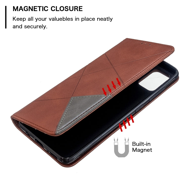 For Galaxy A51 Rhombus Texture Horizontal Flip Magnetic Leather Case with Holder & Card Slots