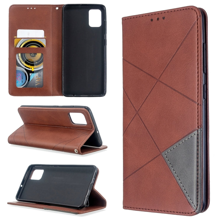 For Galaxy A51 Rhombus Texture Horizontal Flip Magnetic Leather Case with Holder & Card Slots