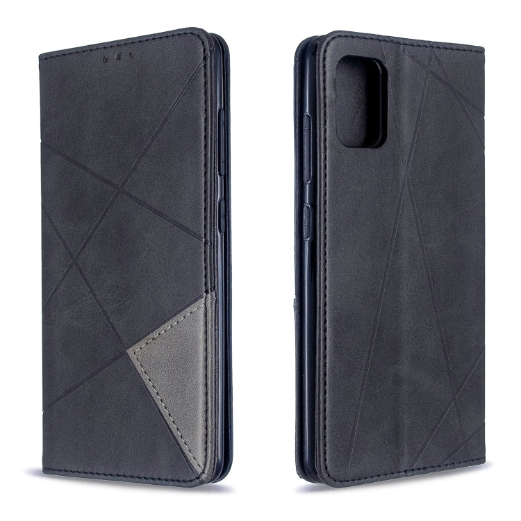 For Galaxy A51 Rhombus Texture Horizontal Flip Magnetic Leather Case with Holder & Card Slots
