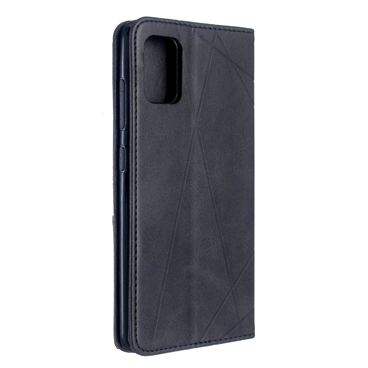 For Galaxy A51 Rhombus Texture Horizontal Flip Magnetic Leather Case with Holder & Card Slots