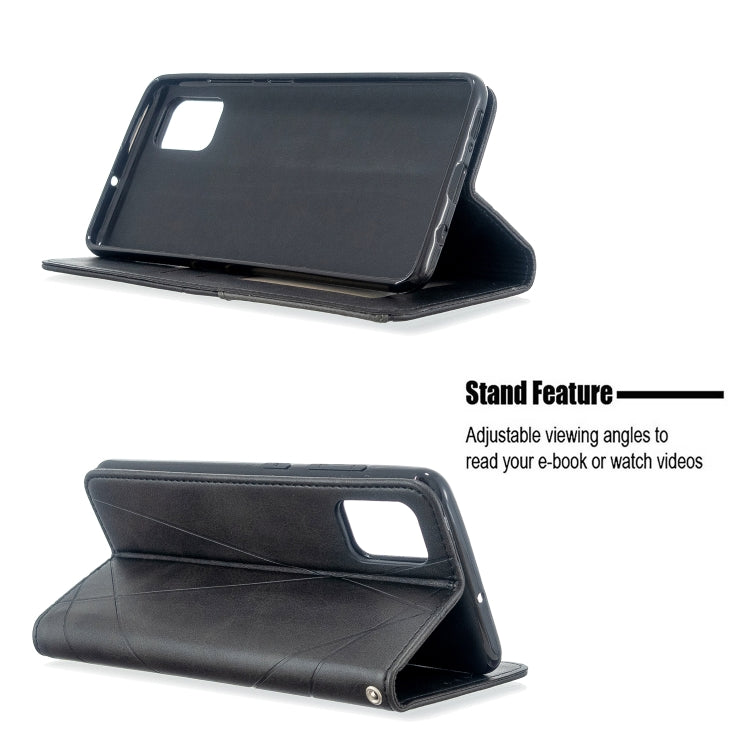 For Galaxy A51 Rhombus Texture Horizontal Flip Magnetic Leather Case with Holder & Card Slots