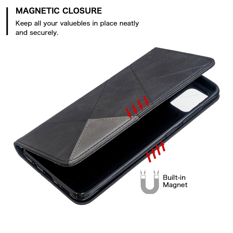 For Galaxy A51 Rhombus Texture Horizontal Flip Magnetic Leather Case with Holder & Card Slots