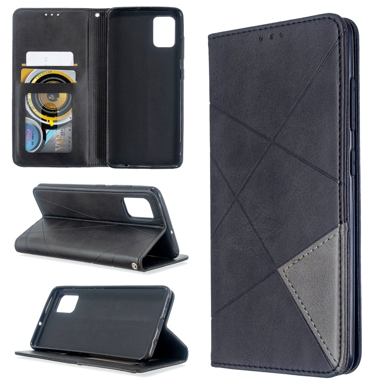 For Galaxy A51 Rhombus Texture Horizontal Flip Magnetic Leather Case with Holder & Card Slots