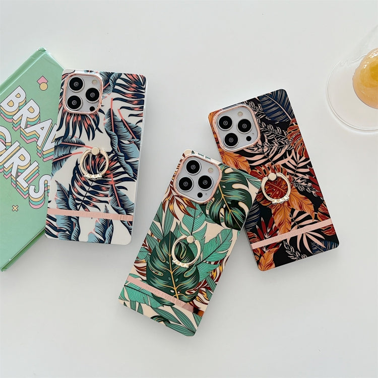 For iPhone 13 Pro Ring Holder Square Plating Gold Edge Phone Case