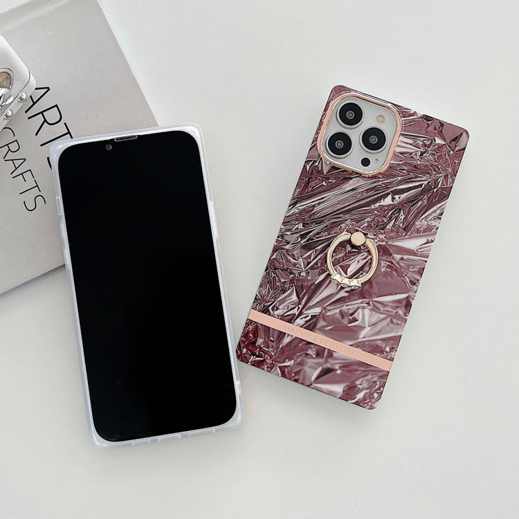 For iPhone 13 Pro Max Ring Holder Square Plating Gold Edge Phone Case