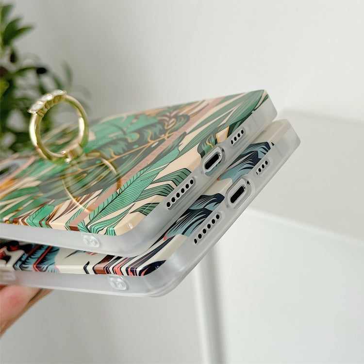 For iPhone 13 Pro Max Ring Holder Square Plating Gold Edge Phone Case