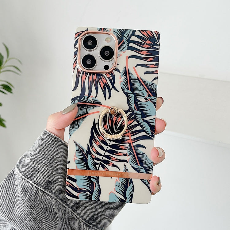 For iPhone 12 / 12 Pro Ring Holder Square Plating Gold Edge Phone Case