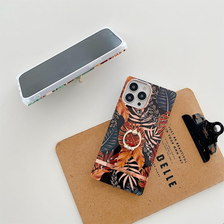 For iPhone 12 Pro Max Ring Holder Square Plating Gold Edge Phone Case