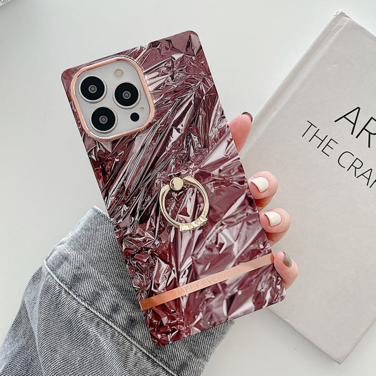 For iPhone 11 Ring Holder Square Plating Gold Edge Phone Case