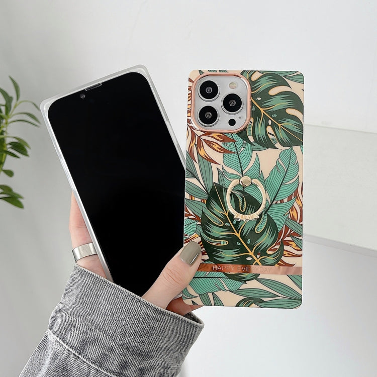 For iPhone 11 Pro Ring Holder Square Plating Gold Edge Phone Case