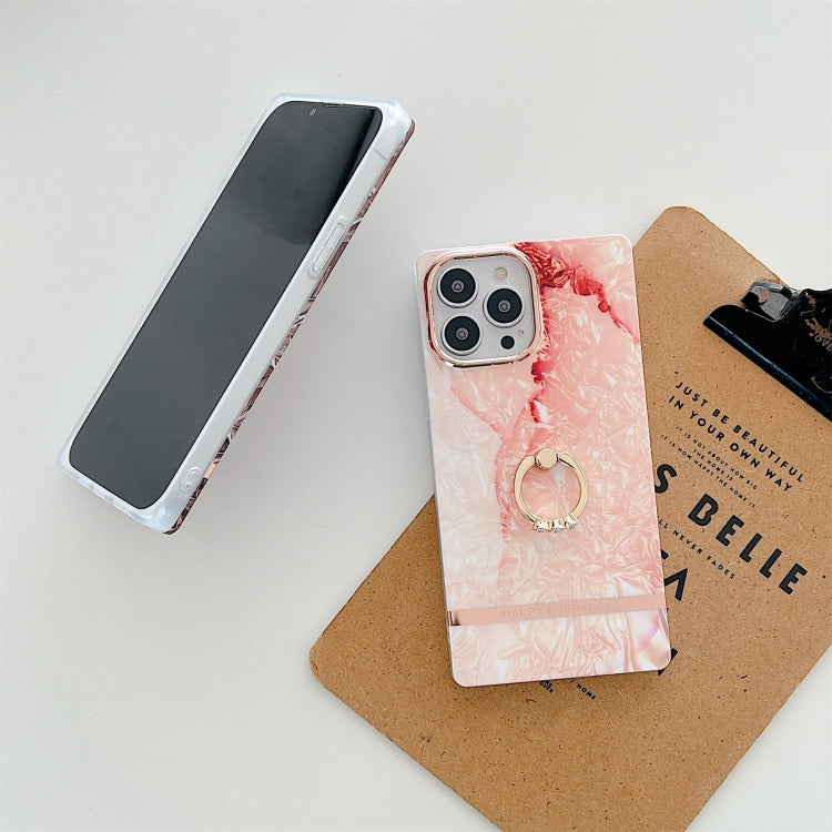 For iPhone 11 Pro Max Ring Holder Square Plating Gold Edge Phone Case