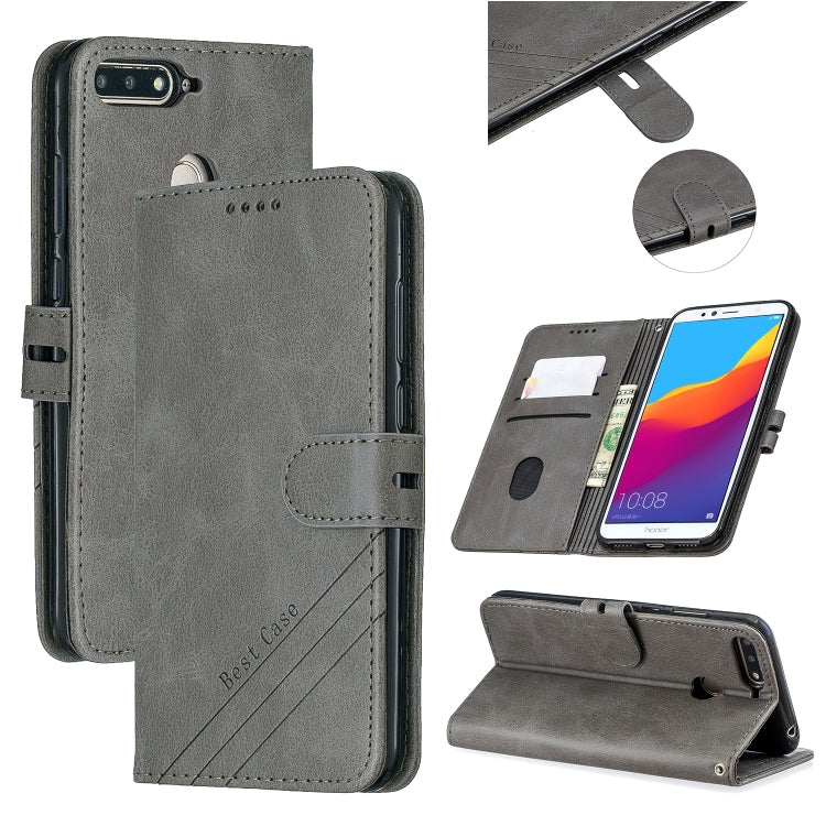 For Huawei Honor 7A Y6 2018 / Stitching Style 2-Color Cow Texture Horizontal Flip PU Leather Case with Holder & Card Slot & Lanyard