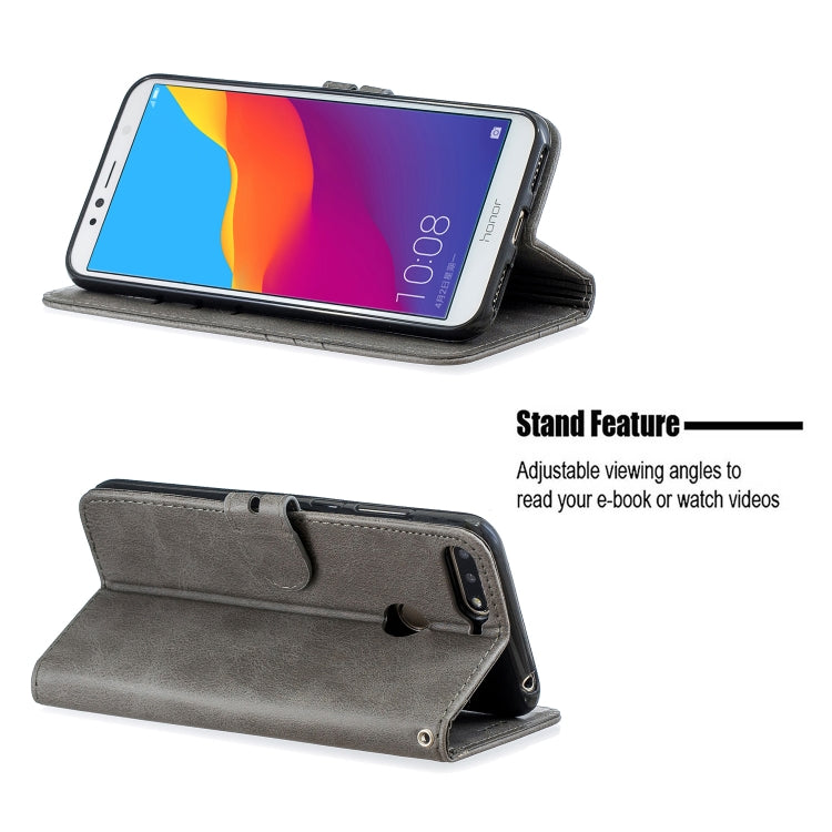 For Huawei Honor 7A Y6 2018 / Stitching Style 2-Color Cow Texture Horizontal Flip PU Leather Case with Holder & Card Slot & Lanyard