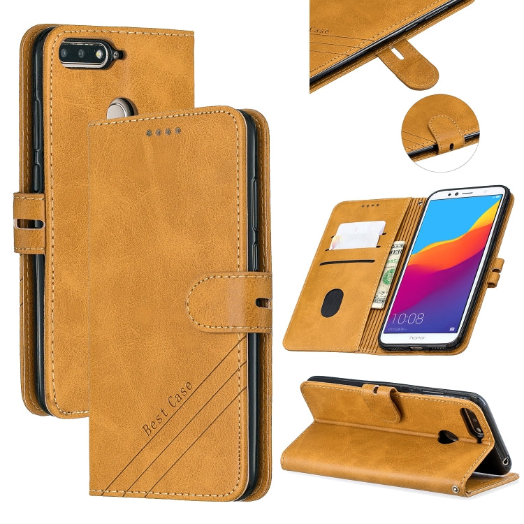 For Huawei Honor 7A Y6 2018 / Stitching Style 2-Color Cow Texture Horizontal Flip PU Leather Case with Holder & Card Slot & Lanyard