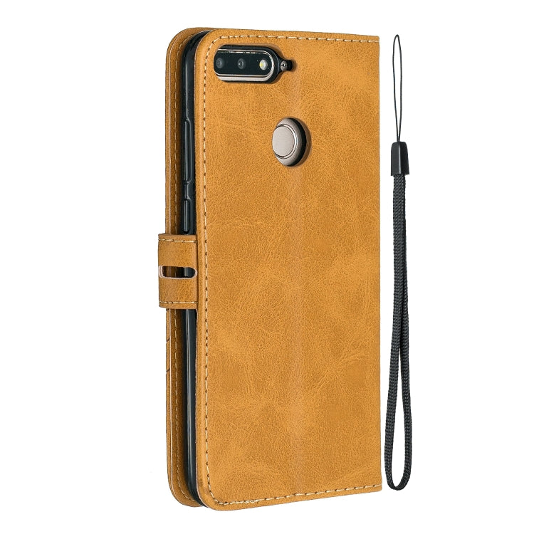 For Huawei Honor 7A Y6 2018 / Stitching Style 2-Color Cow Texture Horizontal Flip PU Leather Case with Holder & Card Slot & Lanyard
