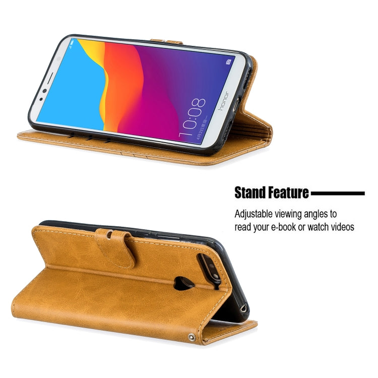 For Huawei Honor 7A Y6 2018 / Stitching Style 2-Color Cow Texture Horizontal Flip PU Leather Case with Holder & Card Slot & Lanyard