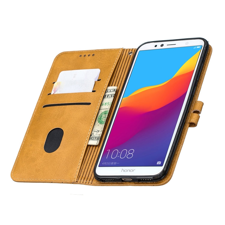 For Huawei Honor 7A Y6 2018 / Stitching Style 2-Color Cow Texture Horizontal Flip PU Leather Case with Holder & Card Slot & Lanyard