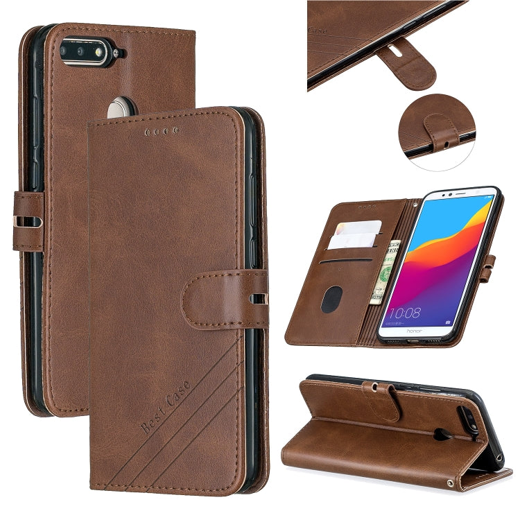For Huawei Honor 7A Y6 2018 / Stitching Style 2-Color Cow Texture Horizontal Flip PU Leather Case with Holder & Card Slot & Lanyard