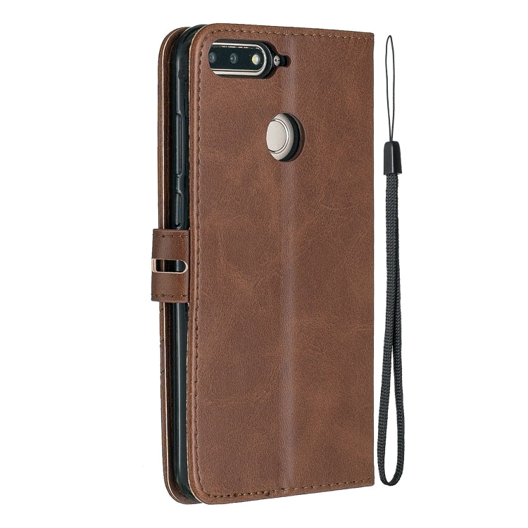 For Huawei Honor 7A Y6 2018 / Stitching Style 2-Color Cow Texture Horizontal Flip PU Leather Case with Holder & Card Slot & Lanyard