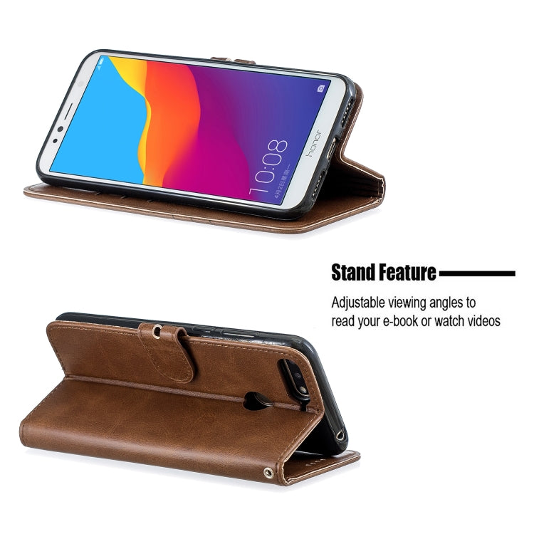 For Huawei Honor 7A Y6 2018 / Stitching Style 2-Color Cow Texture Horizontal Flip PU Leather Case with Holder & Card Slot & Lanyard