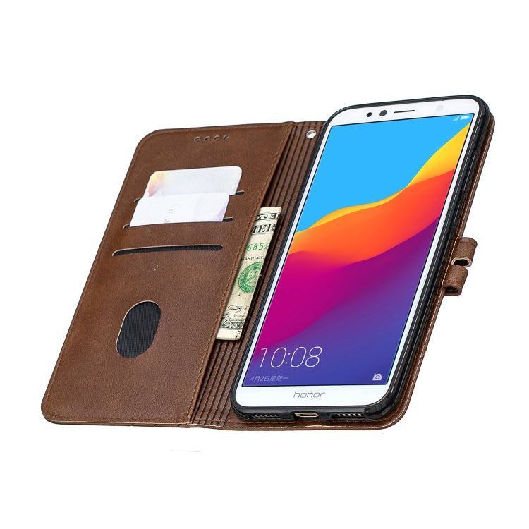 For Huawei Honor 7A Y6 2018 / Stitching Style 2-Color Cow Texture Horizontal Flip PU Leather Case with Holder & Card Slot & Lanyard