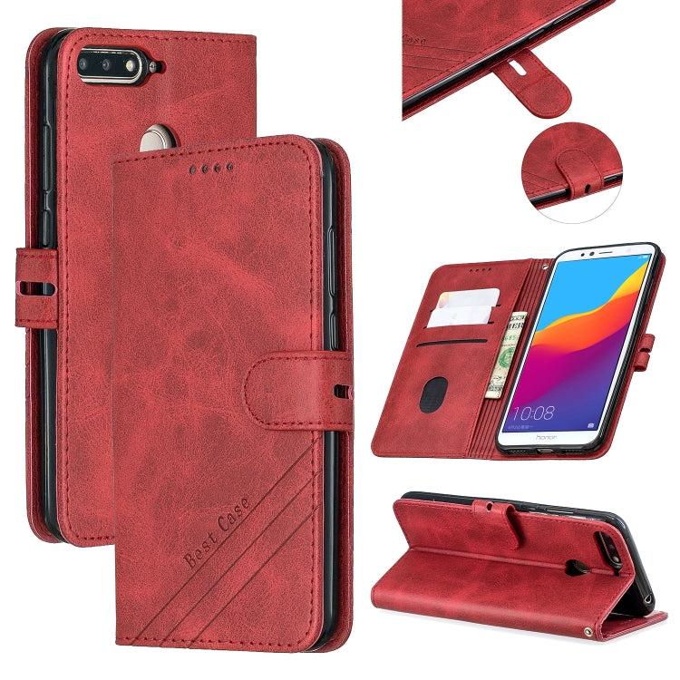 For Huawei Honor 7A Y6 2018 / Stitching Style 2-Color Cow Texture Horizontal Flip PU Leather Case with Holder & Card Slot & Lanyard