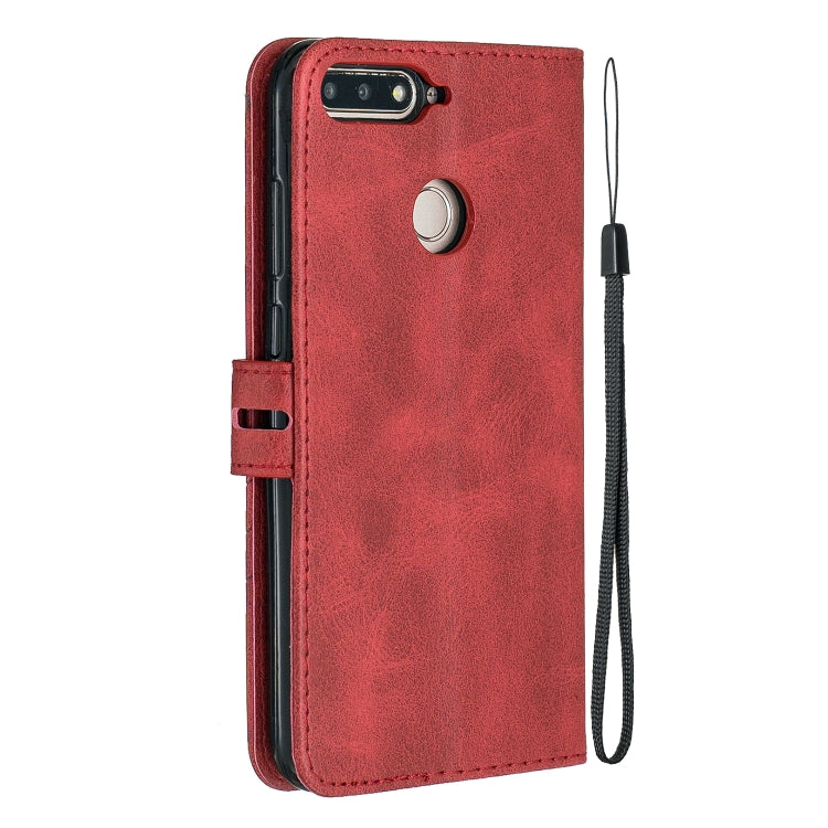 For Huawei Honor 7A Y6 2018 / Stitching Style 2-Color Cow Texture Horizontal Flip PU Leather Case with Holder & Card Slot & Lanyard