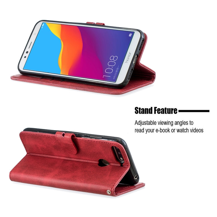 For Huawei Honor 7A Y6 2018 / Stitching Style 2-Color Cow Texture Horizontal Flip PU Leather Case with Holder & Card Slot & Lanyard