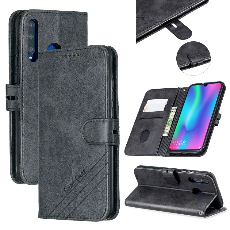 For Huawei Honor 10 Lite Stitching Style 2-Color Cow Texture Horizontal Flip PU Leather Case with Holder & Card Slot & Lanyard