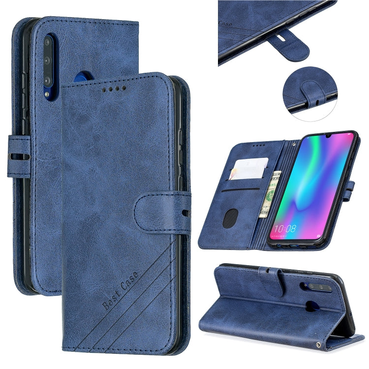 For Huawei Honor 10 Lite Stitching Style 2-Color Cow Texture Horizontal Flip PU Leather Case with Holder & Card Slot & Lanyard