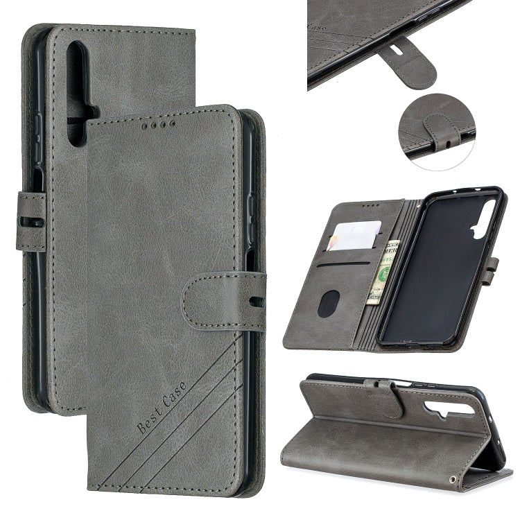 For Huawei Honor 20 Stitching Style 2-Color Cow Texture Horizontal Flip PU Leather Case with Holder & Card Slot & Lanyard