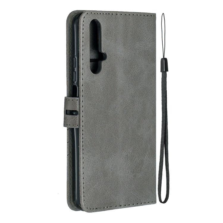 For Huawei Honor 20 Stitching Style 2-Color Cow Texture Horizontal Flip PU Leather Case with Holder & Card Slot & Lanyard