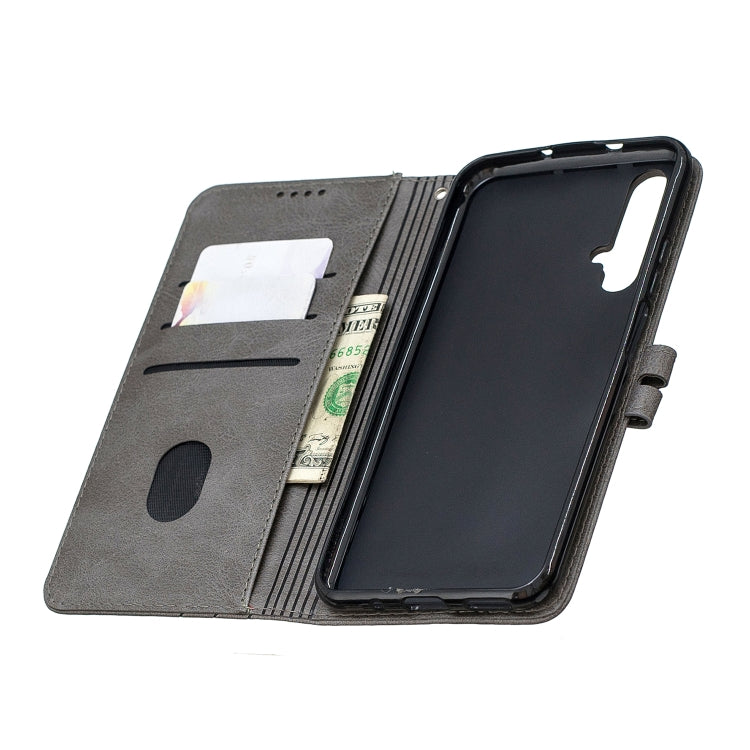 For Huawei Honor 20 Stitching Style 2-Color Cow Texture Horizontal Flip PU Leather Case with Holder & Card Slot & Lanyard