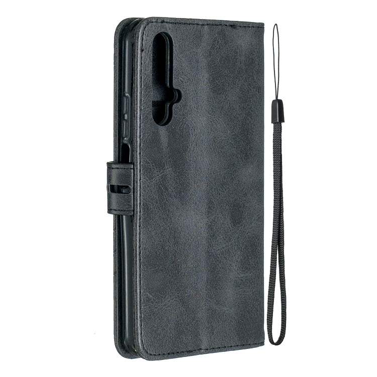 For Huawei Honor 20 Stitching Style 2-Color Cow Texture Horizontal Flip PU Leather Case with Holder & Card Slot & Lanyard