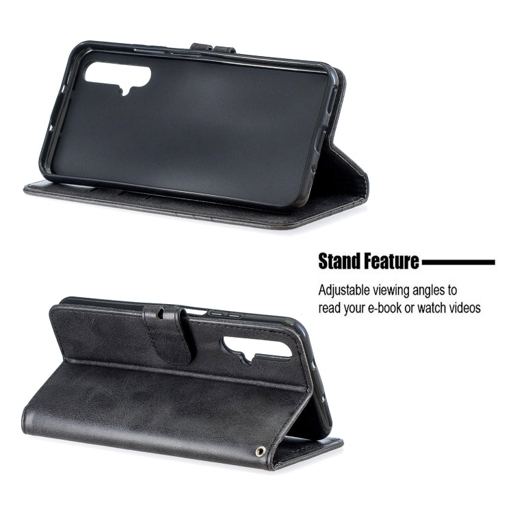 For Huawei Honor 20 Stitching Style 2-Color Cow Texture Horizontal Flip PU Leather Case with Holder & Card Slot & Lanyard