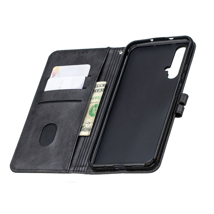 For Huawei Honor 20 Stitching Style 2-Color Cow Texture Horizontal Flip PU Leather Case with Holder & Card Slot & Lanyard