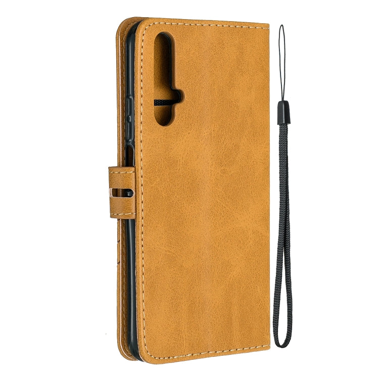 For Huawei Honor 20 Stitching Style 2-Color Cow Texture Horizontal Flip PU Leather Case with Holder & Card Slot & Lanyard