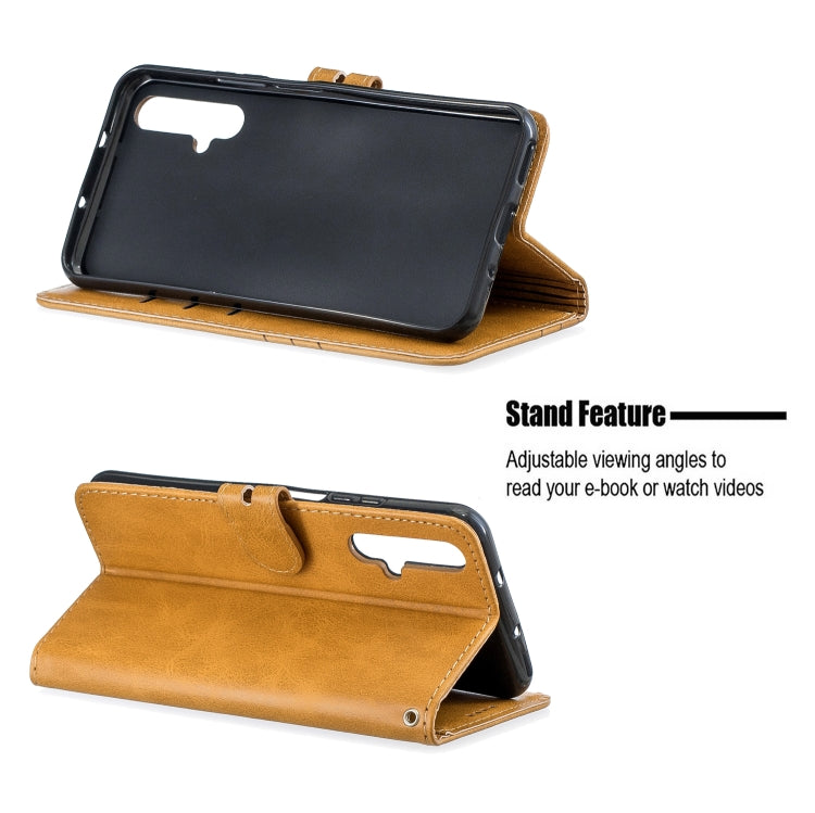For Huawei Honor 20 Stitching Style 2-Color Cow Texture Horizontal Flip PU Leather Case with Holder & Card Slot & Lanyard