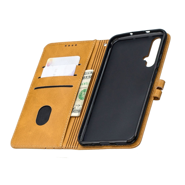 For Huawei Honor 20 Stitching Style 2-Color Cow Texture Horizontal Flip PU Leather Case with Holder & Card Slot & Lanyard