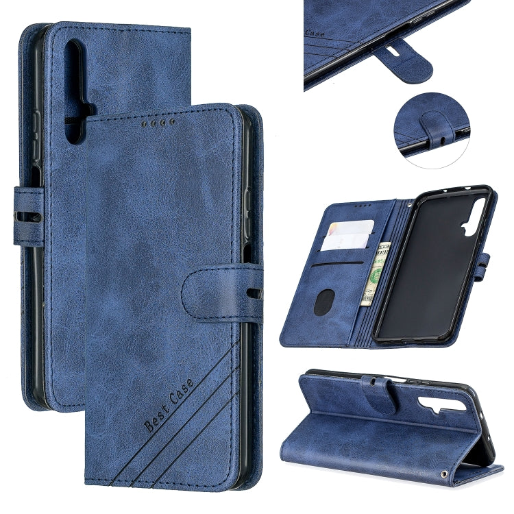 For Huawei Honor 20 Stitching Style 2-Color Cow Texture Horizontal Flip PU Leather Case with Holder & Card Slot & Lanyard