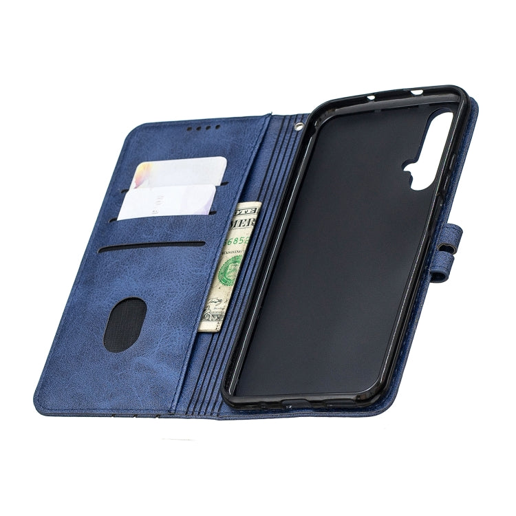 For Huawei Honor 20 Stitching Style 2-Color Cow Texture Horizontal Flip PU Leather Case with Holder & Card Slot & Lanyard